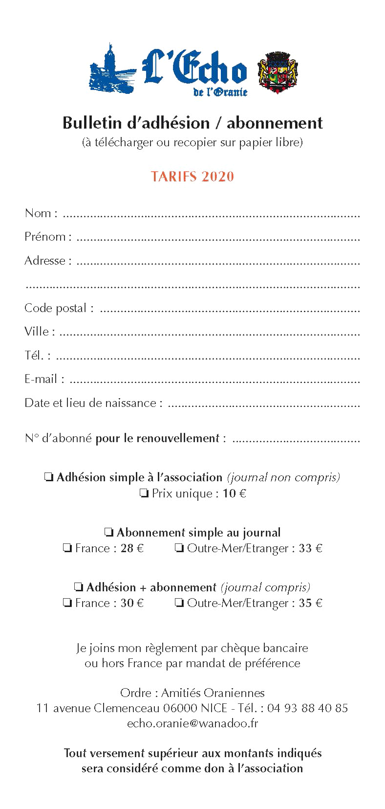 Abonnement internet 2020
